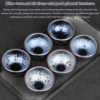 Traditional glazed pottery teacups, 4/6 Piece Set Chinese Oil Drop Glaze Pattern Teacup, Small Size Tea Green Tea Cup Kung Fu Master Tea Bowl (Color:Vintage color,Size:55ml*4) ( Color : Vintage Color